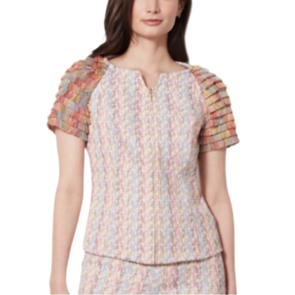 NWT Per Se Zip Front Multicolor Textured Women's Top size 2